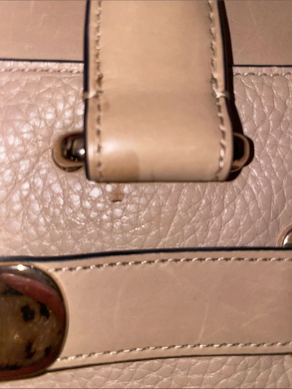 Coach Pebbled Leather Satchel in Taupe and Black with Gold Hardware